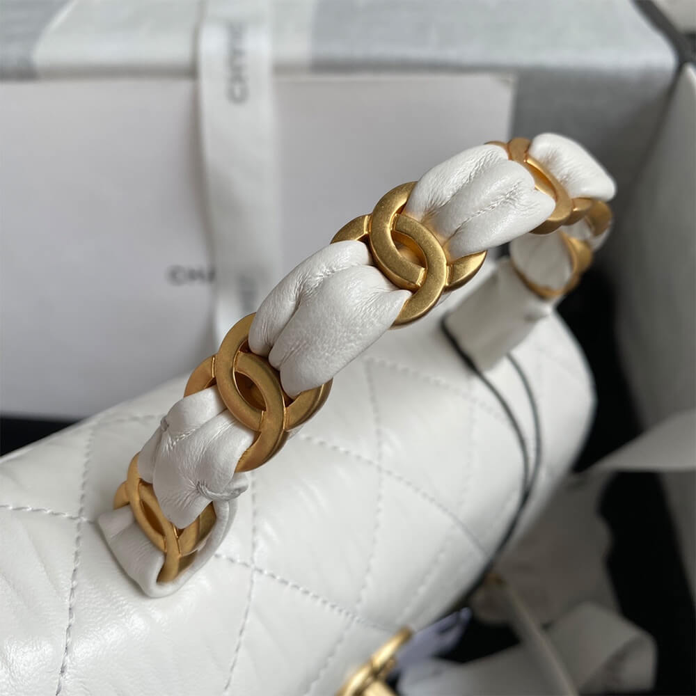 White CHANEL Mini Flap Bag with Top Handle - Image 6