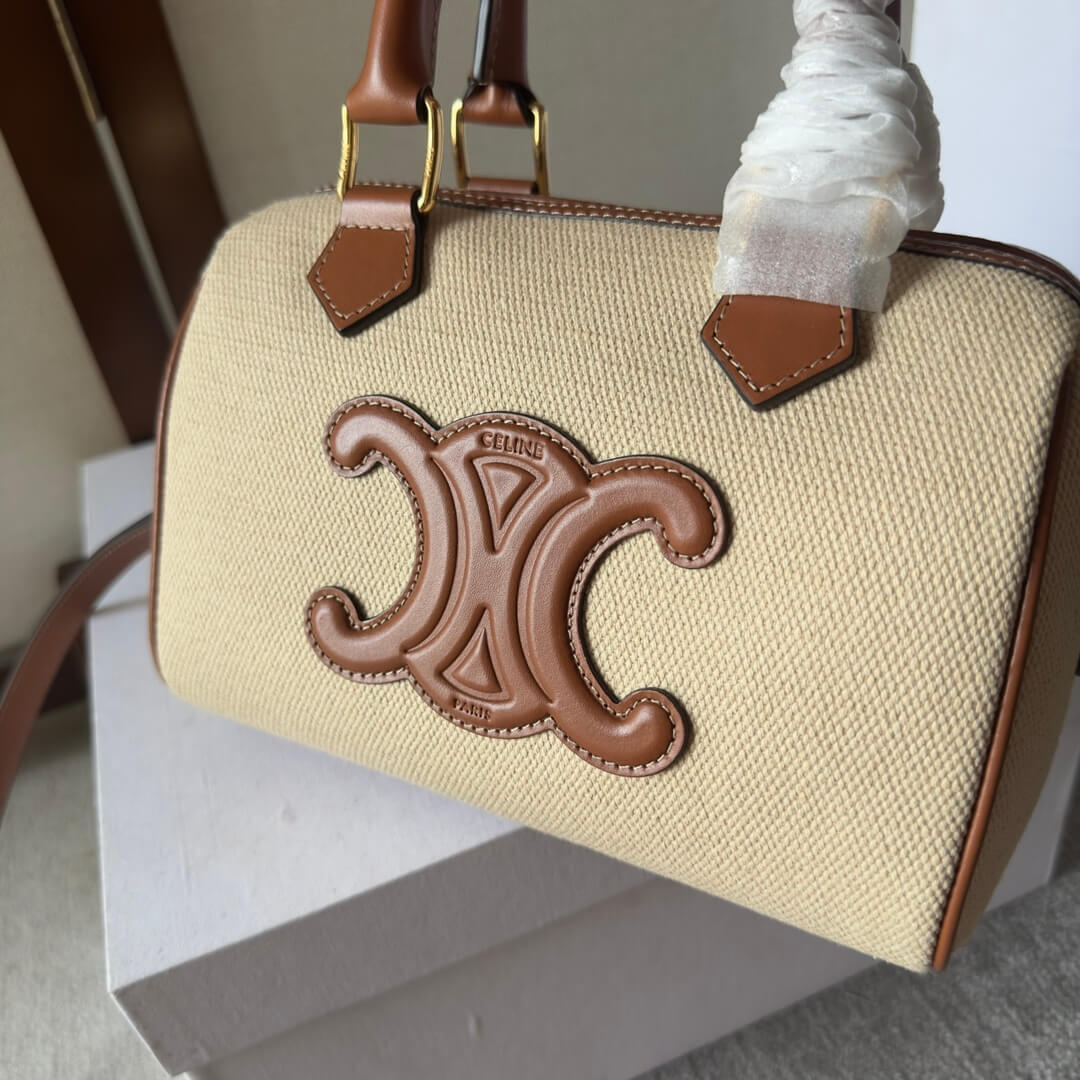 CELINE Small Boston cuir Triomphe in textile and calfskin - Image 6