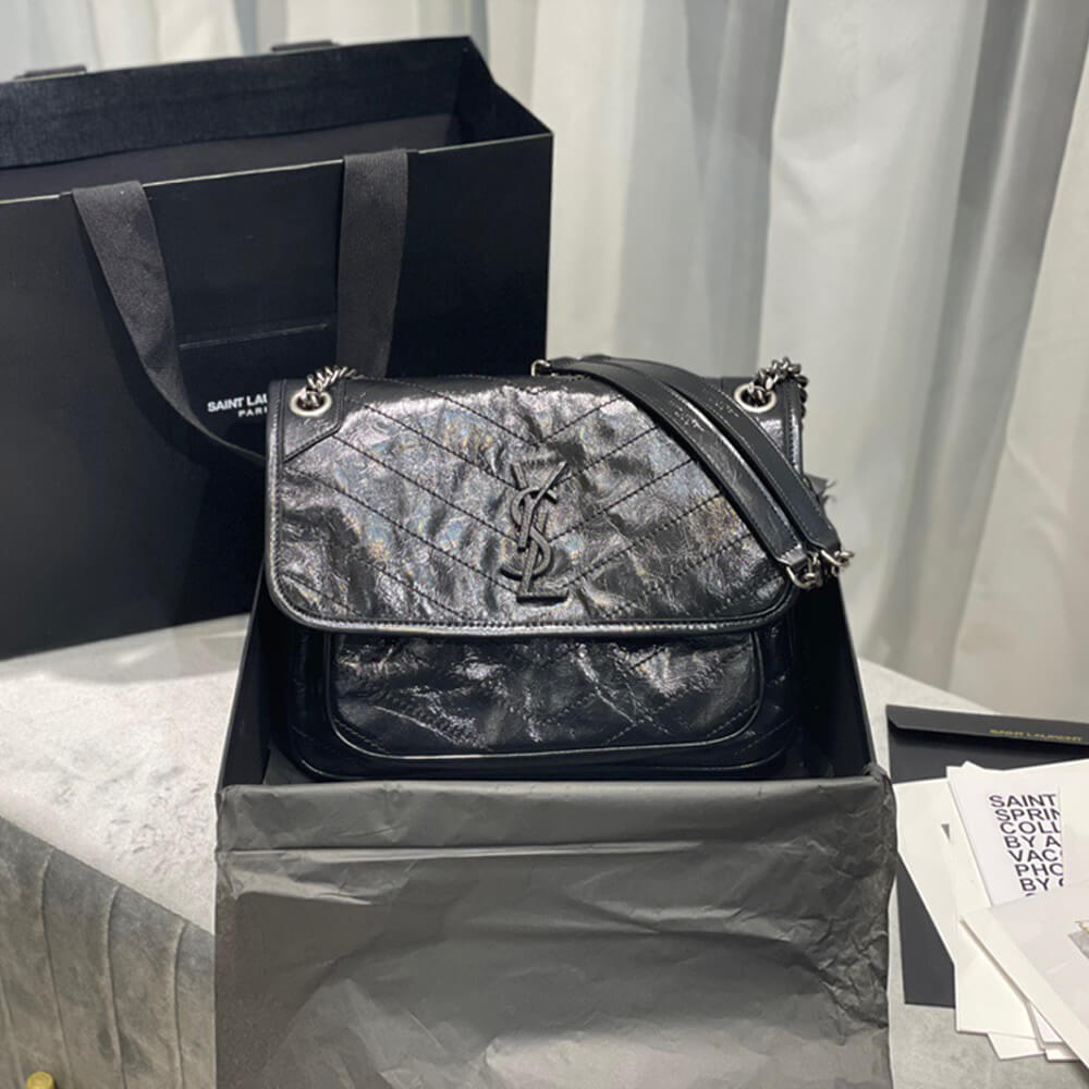 Black SAINT LAURENT NIKI MEDIUM IN CRINKLED VINTAGE LEATHER - Image 6