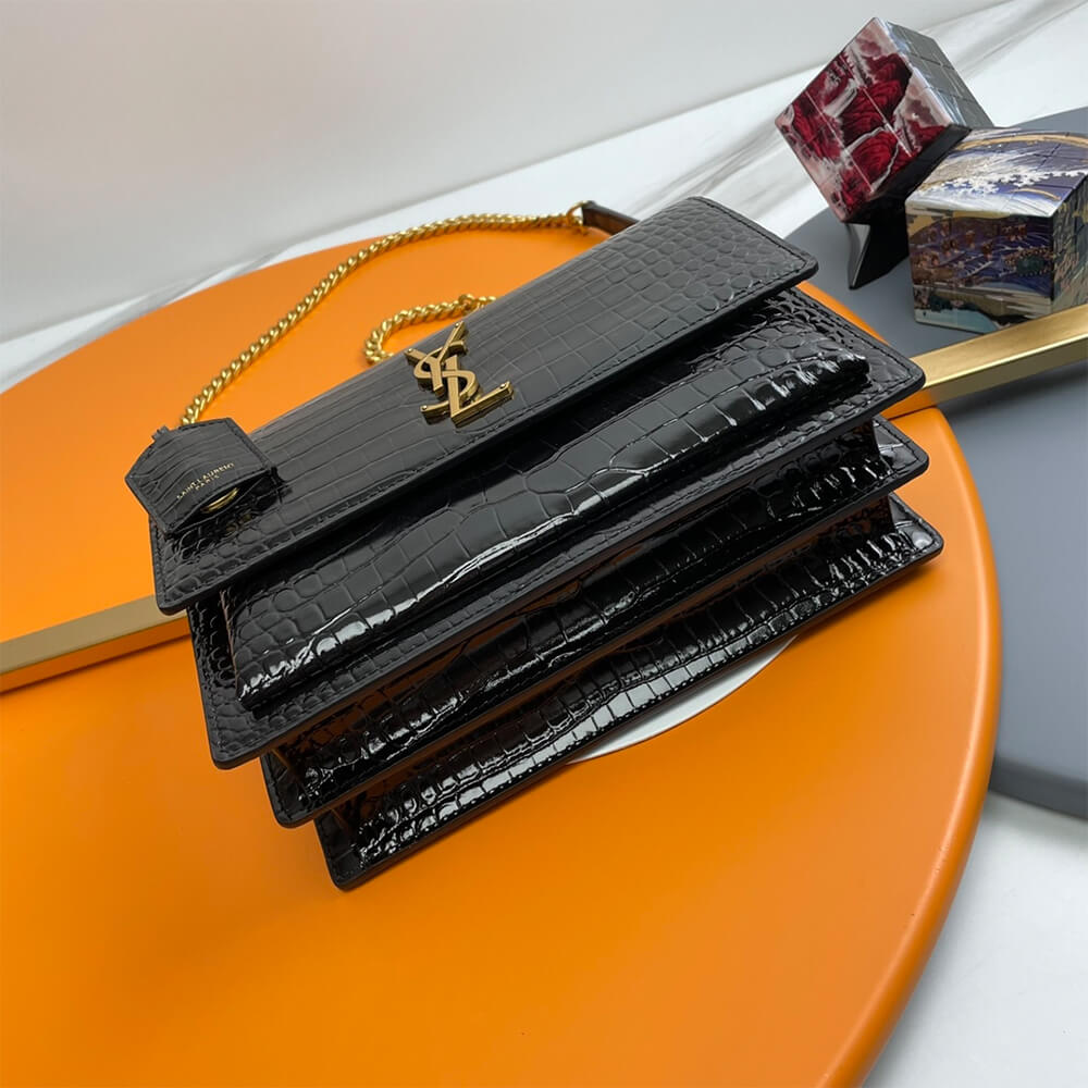 black YSL Crocodile-embossed leather SUNSET Medium - Image 6