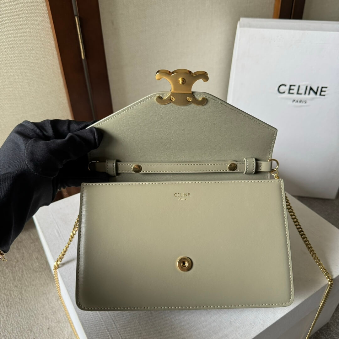 Reen Yellow CELINE MARGO Shiny Calfskin Leather Chain Wallet - Image 7