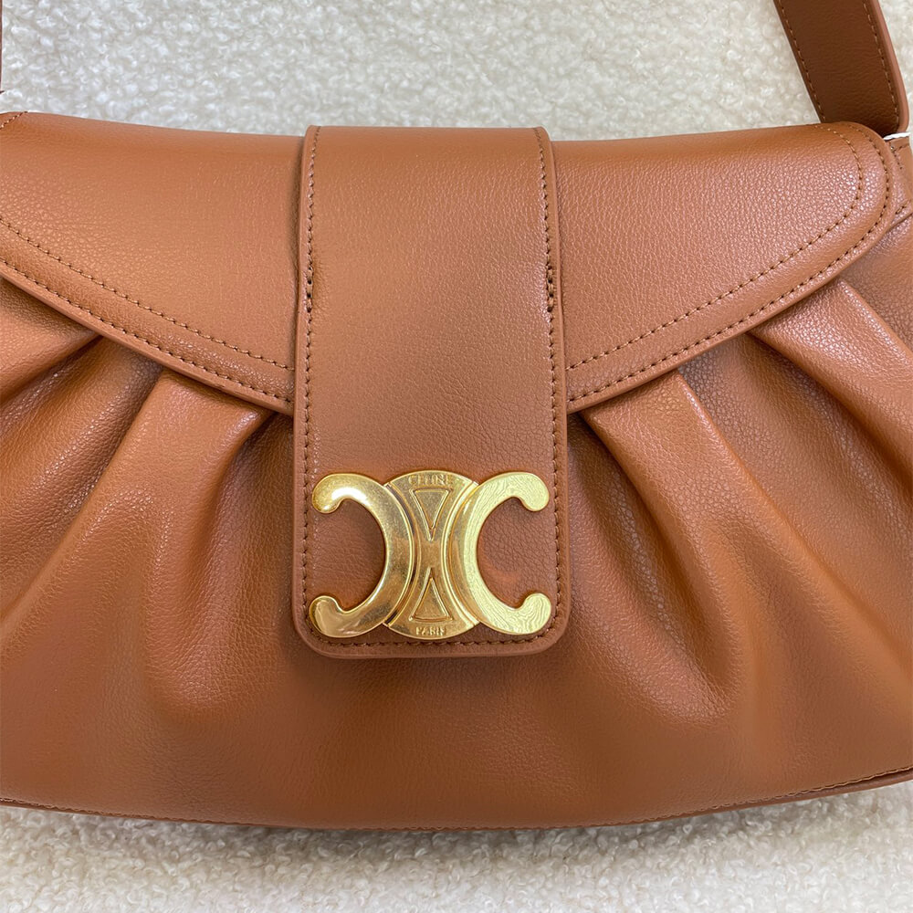 Brown CELINE Medium POLLY bag in soft calfskin - Image 7