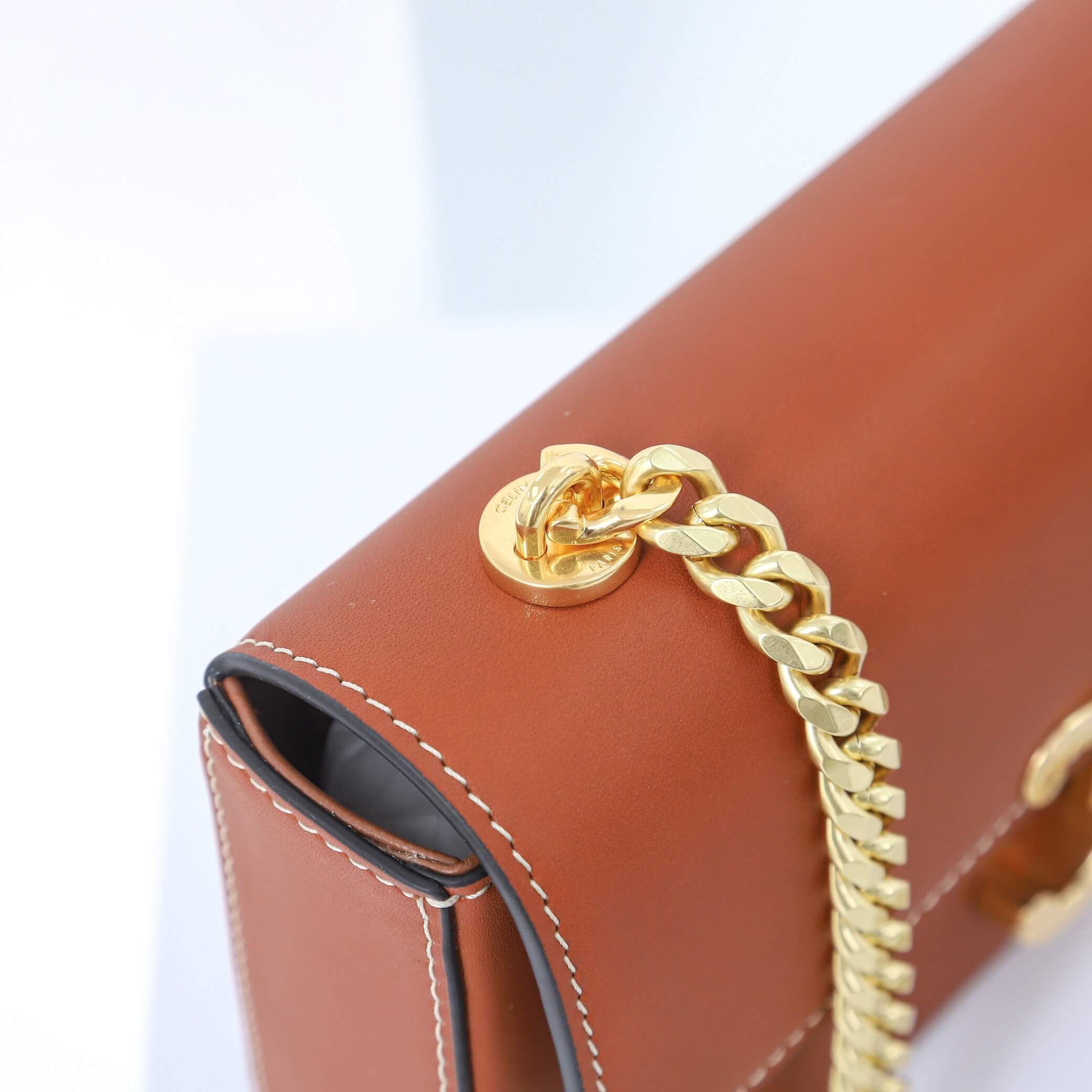 CELINE CLAUDE shiny cowhide leather chain shoulder Bag - Image 7