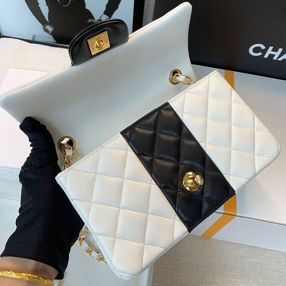 White & Black CHANEL MINI FLAP BAG - Image 7