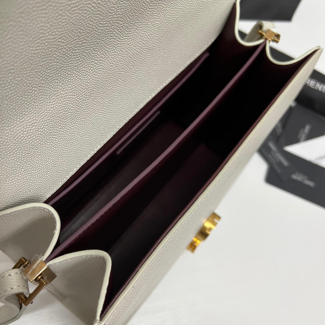 White YSL CASSANDRA Medium Grainy Embossed Leather Top Handle Bag - Image 8