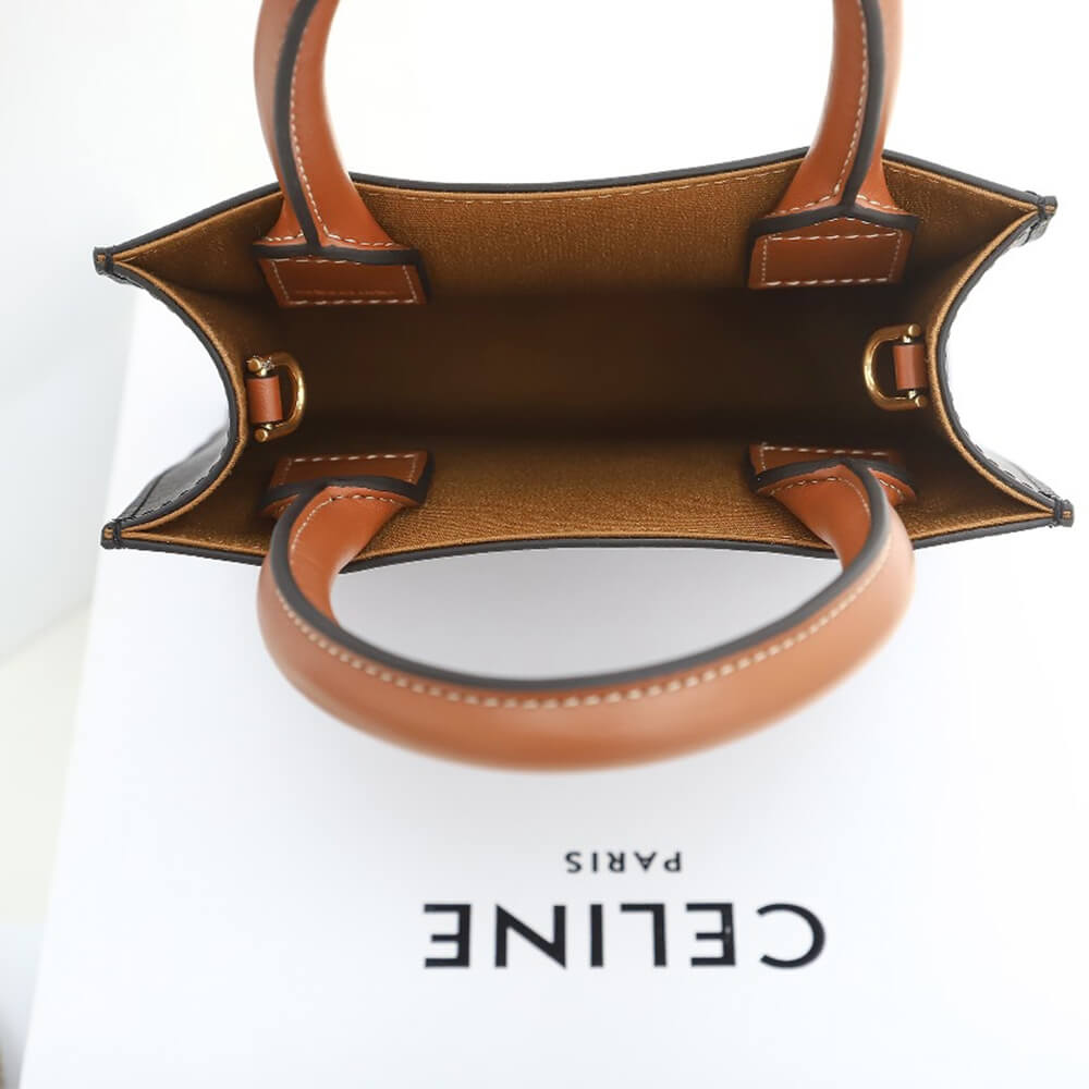 CELINE Mini Vertical Cabas Bag in Calfskin Leather with Logo and Celine Print - Image 8