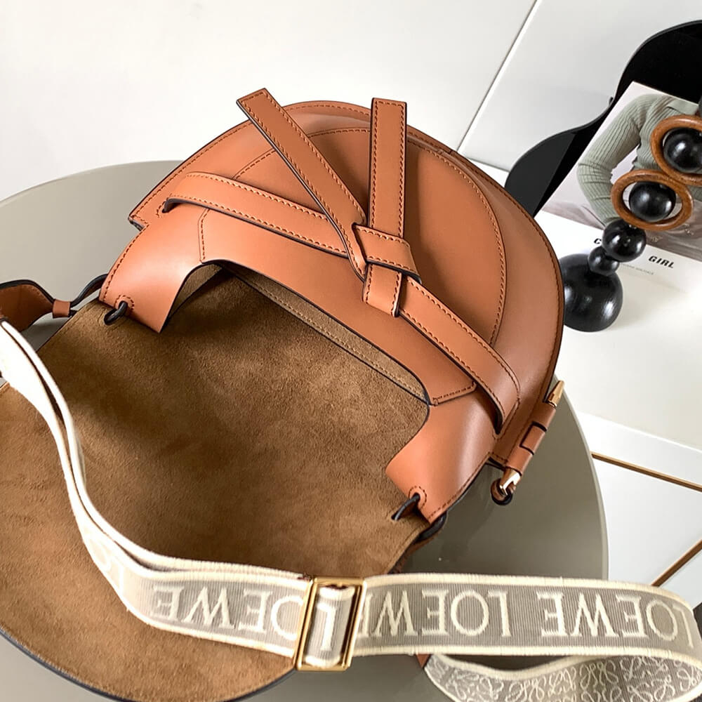 Tan Loewe Small Gate bag in soft calfskin and jacquard - Image 8