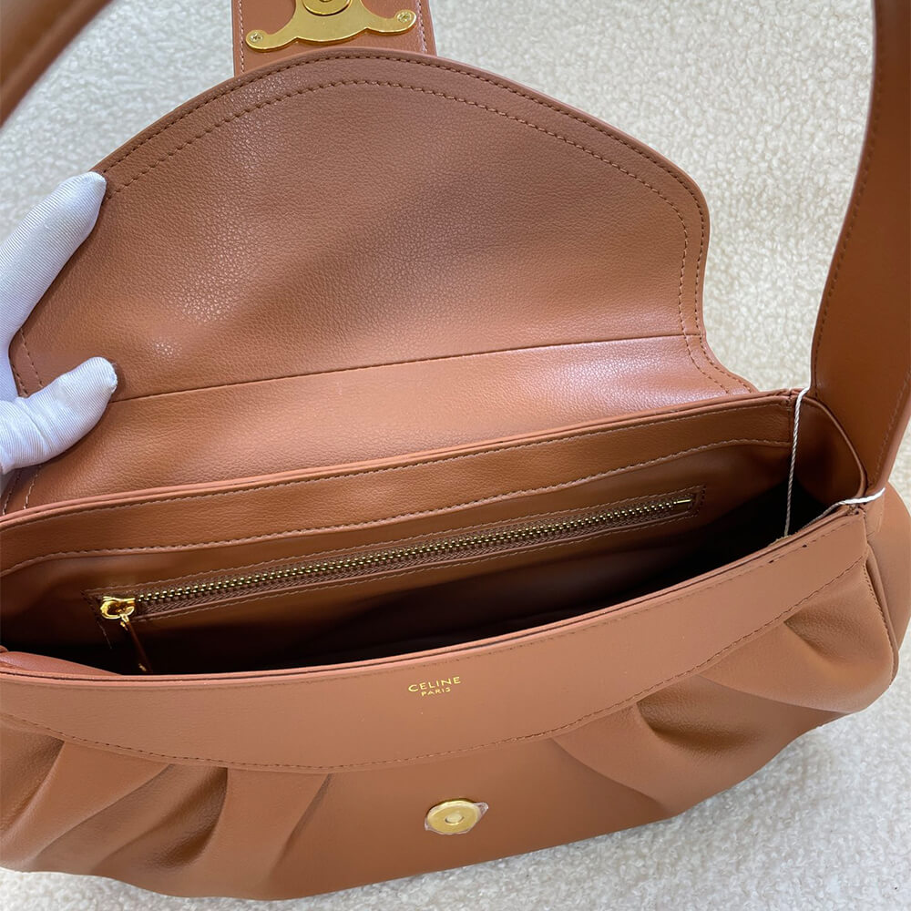 Brown CELINE Medium POLLY bag in soft calfskin - Image 8