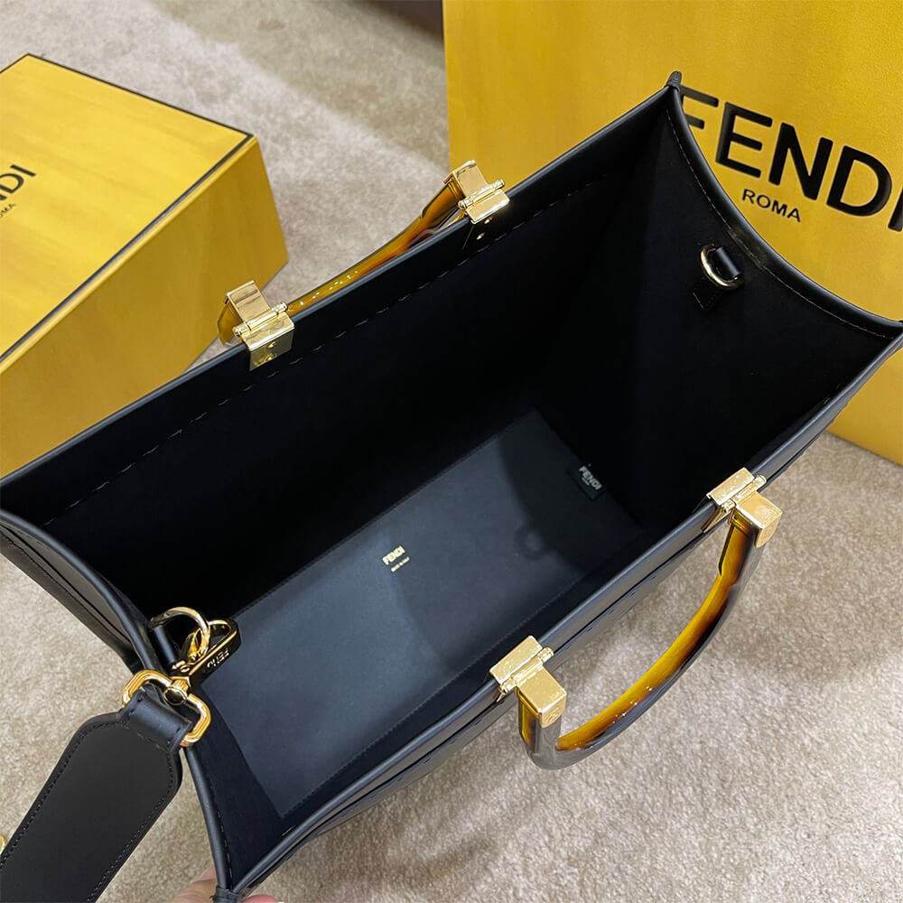 Black FENDI SUNSHINE Medium Tote Bag - Image 8