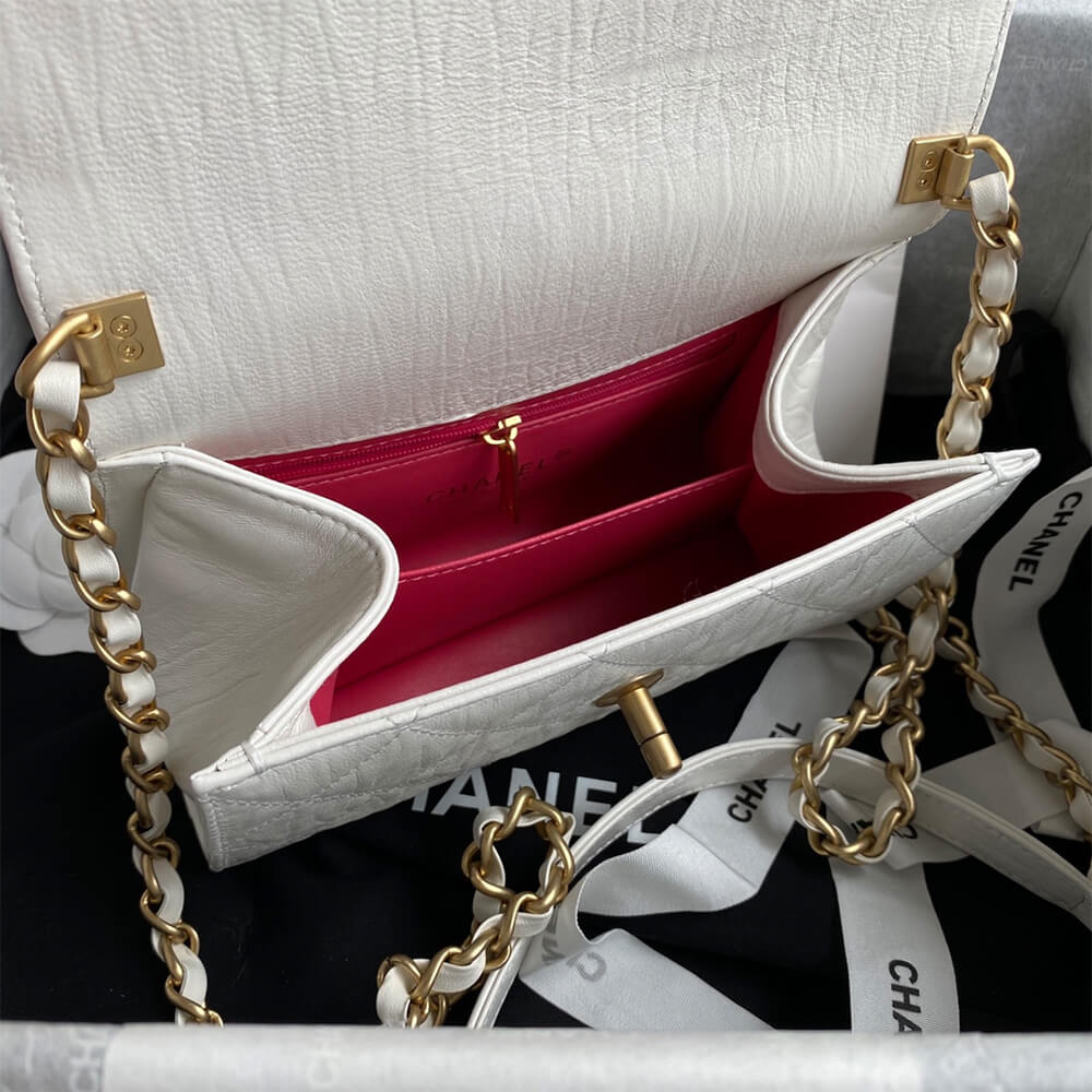 White CHANEL Mini Flap Bag with Top Handle - Image 8
