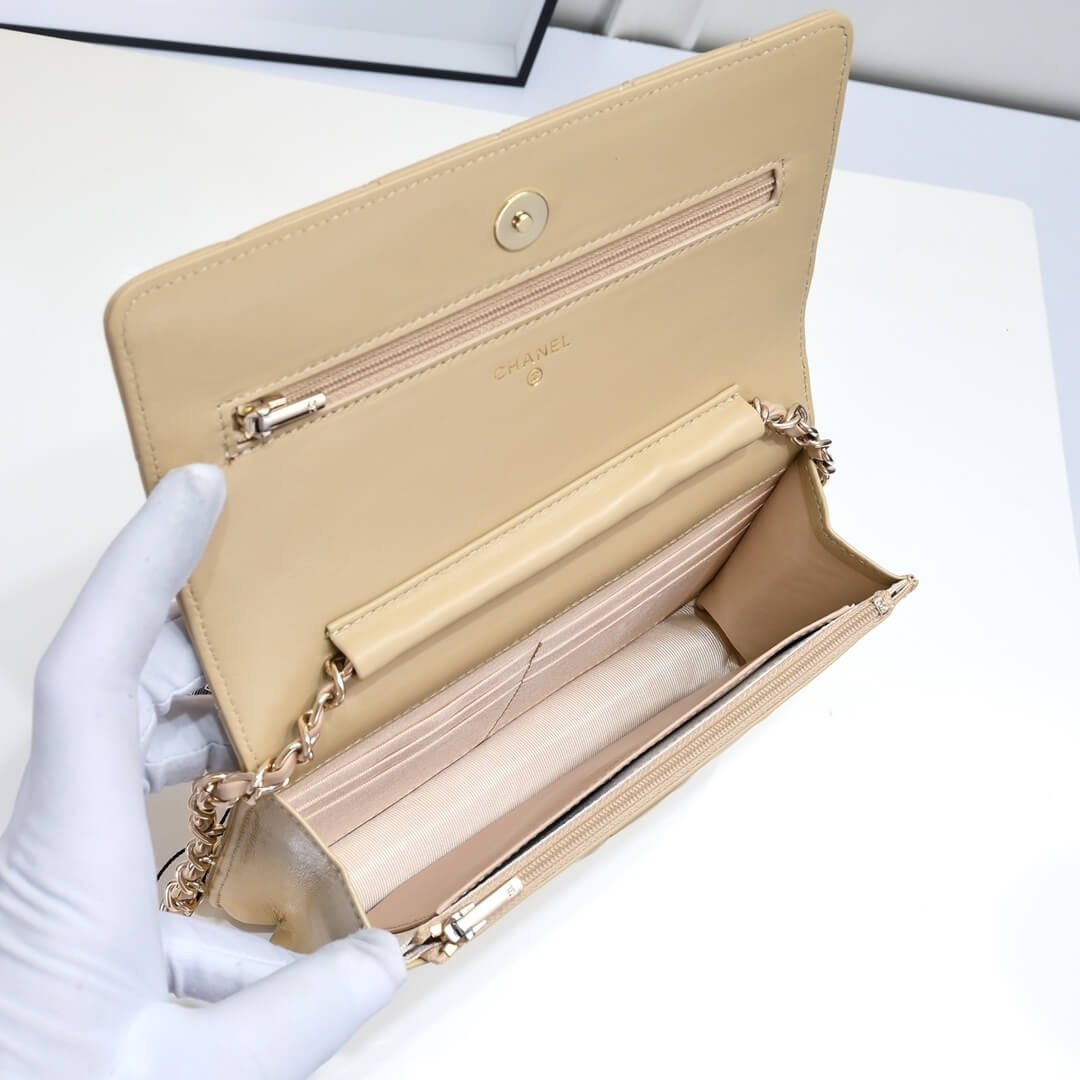 Yellow Chanel classic chain wallet - Image 8